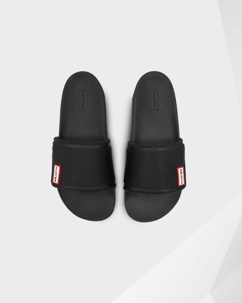 Womens Hunter Original Adjustable Slides Black | QKDFNA-743